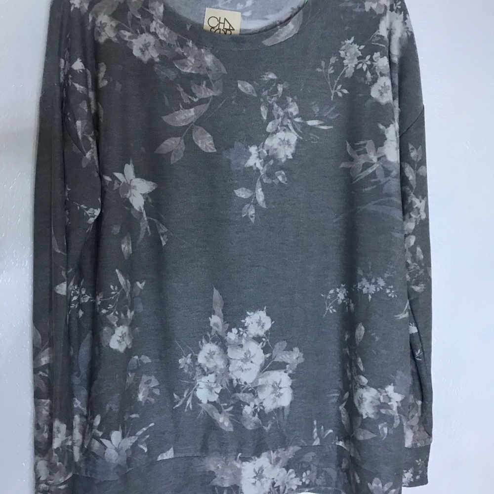 NWOT CHASER grey floral soft stretch shirt top XXL - Picture 3 of 13